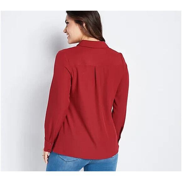 DENIM & CO. NEW $44 Solid Button Front Shirt in Vibrant Green Small - Picture 2 of 3